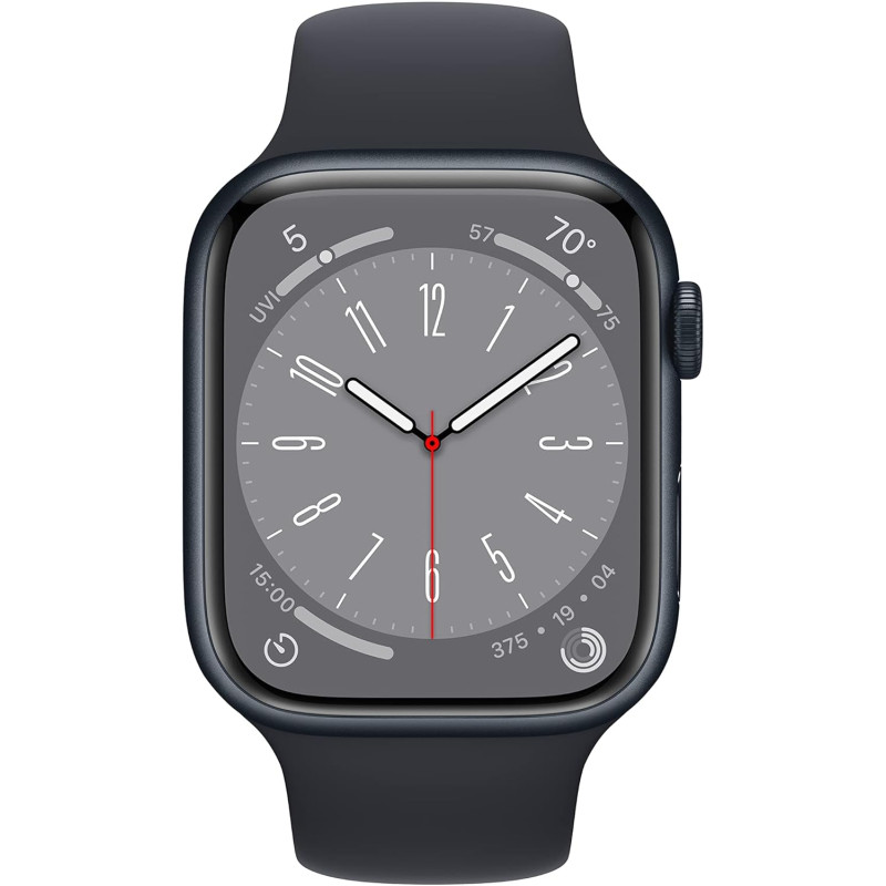 Apple Watch Série 8 - 45mm - Aluminium -  GPS - Noir - Bracelet sport Noir - Reconditionné