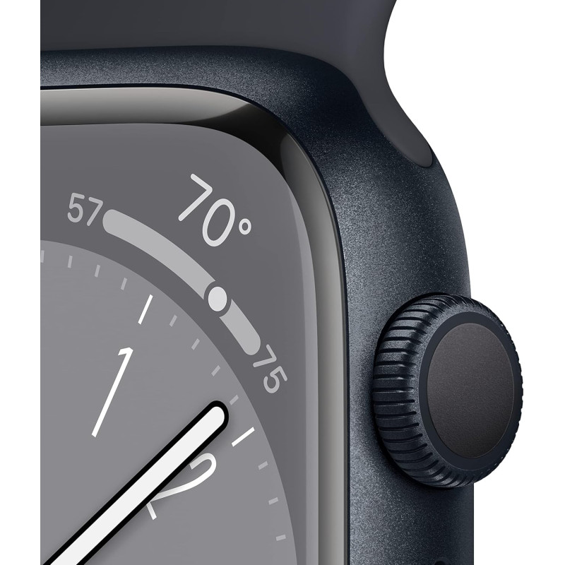 Apple Watch Série 8 - 45mm - Aluminium -  GPS - Noir - Bracelet sport Noir - Reconditionné